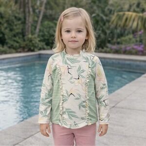 Jessica Simpson Girls 3T Floral Print Long Sleeve Rash Guard Swim Top Beach